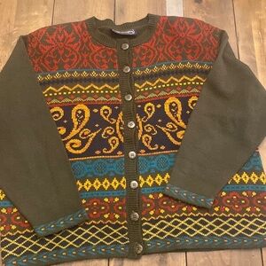 Maggie McNaughton vintage button up cardigan Icelandic knit size L granny